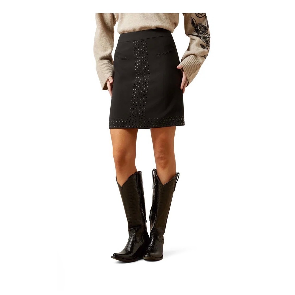 Ariat After Party Black Studded Cowgirl Mini Skirt Womens 8 Western Rocker